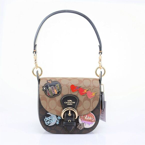 NWT Coach Disco Patch Saddle Shoulder bag Brown Signature - Picture 5 of 12